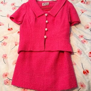 Vintage Carlye Chic Vibrant Pink Formal Dress Set